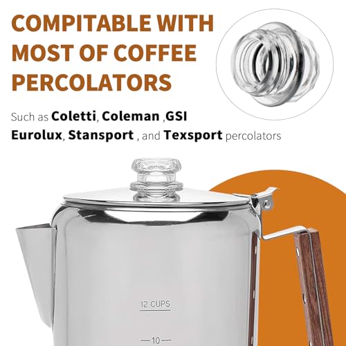 Pulems Coffee Percolator Glass Top Replacement for Coletti, Coleman, Gsi, Eurolux, Stansport, Texsport Percolators, Percolator Coffee Filters Replacemnt Transparent Glass Top, Coffee Filter Knob, 2 Pcs - Image 4