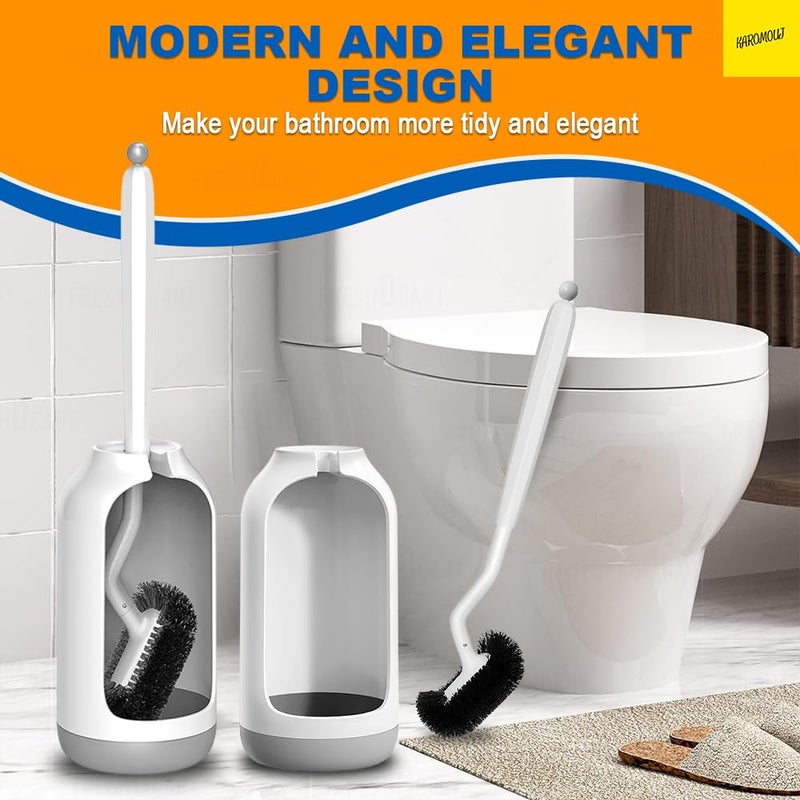 Karomouj Modern Toilet Bowl Brush Holder Set with Deep Cleaning Silicone Bristles, Quick Drying, No-Slip Base Cleaning Brush for Western and Indian Toilet (Pack of 1) - Image 3