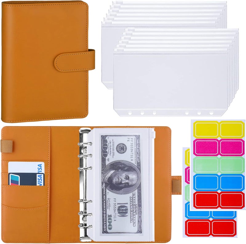 Antner Budget Binder with Zipper Envelopes, Money Organizer for Cash, Cash Envelopes for Budgeting, Budget Planner Savings Binder with Cash Envelopes & Colorful Stickers for Money Saving, Dark Yellow - Image 1