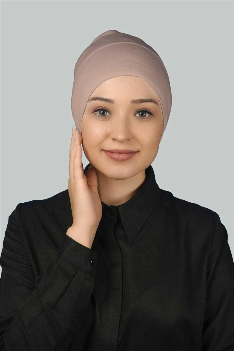 التوبة Ready-made Practical Snap-on Long Tube Hijab Bonnet - Powder