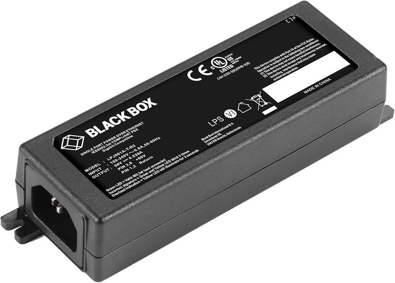 Black Box حقن إيثرنت جيجابت 10/100/1000BASE-T RJ45 POE+ - 802.3at، 1-منفذ / LPJ001A-T-R2 / - Image 1