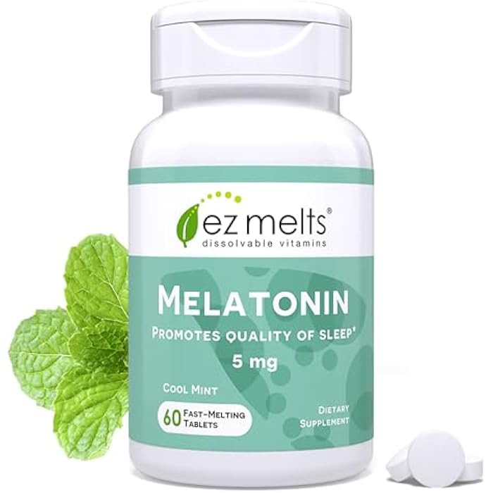 EZ Melts Melatonin - Sleep Support Supplement - No Artificial Flavors - Non-GMO & Sugar-Free - Cool Mint - 60 Dissolvable Tablets (60 Servings) - Image 1