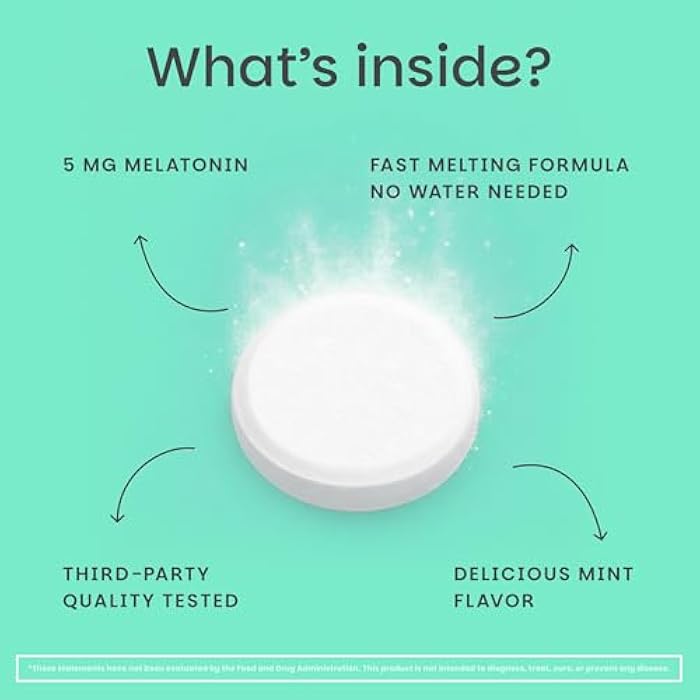 EZ Melts Melatonin - Sleep Support Supplement - No Artificial Flavors - Non-GMO & Sugar-Free - Cool Mint - 60 Dissolvable Tablets (60 Servings) - Image 4