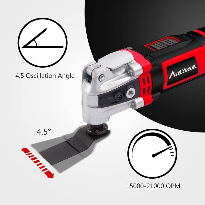 AVID POWER Oscillating Tool, 3.5-Amp Oscillating Multi Tool with 4.5° Oscillation Angle, 6 Variable Speeds and 13pcs Saw Accessories, Auxiliary Handle and Carrying Bag - Image 3