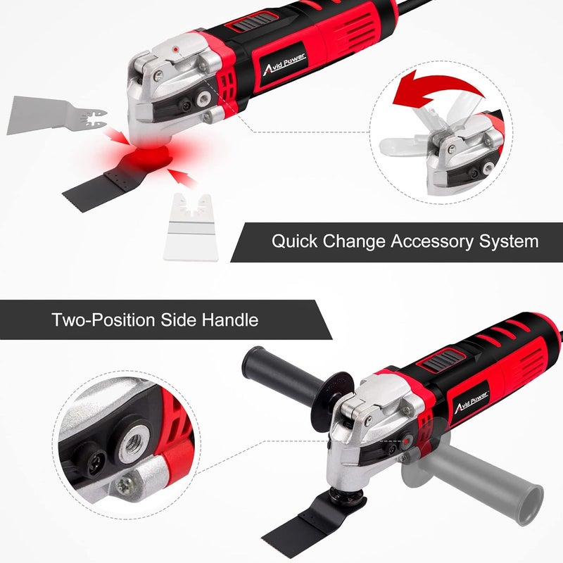AVID POWER Oscillating Tool, 3.5-Amp Oscillating Multi Tool with 4.5° Oscillation Angle, 6 Variable Speeds and 13pcs Saw Accessories, Auxiliary Handle and Carrying Bag - Image 4