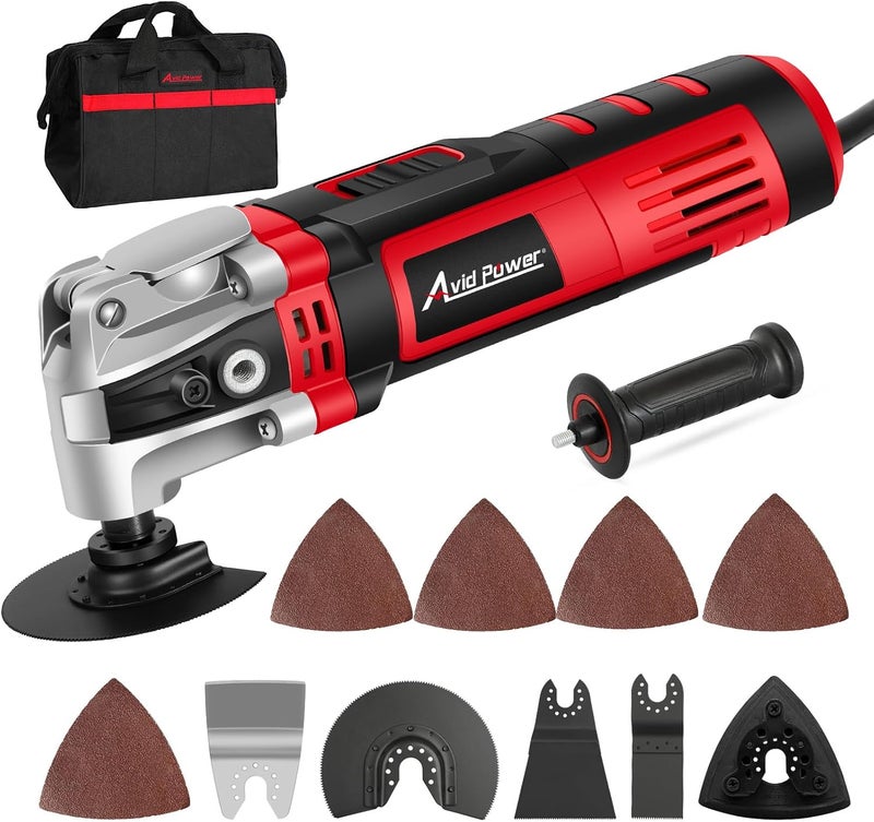 AVID POWER Oscillating Tool, 3.5-Amp Oscillating Multi Tool with 4.5° Oscillation Angle, 6 Variable Speeds and 13pcs Saw Accessories, Auxiliary Handle and Carrying Bag - Image 1