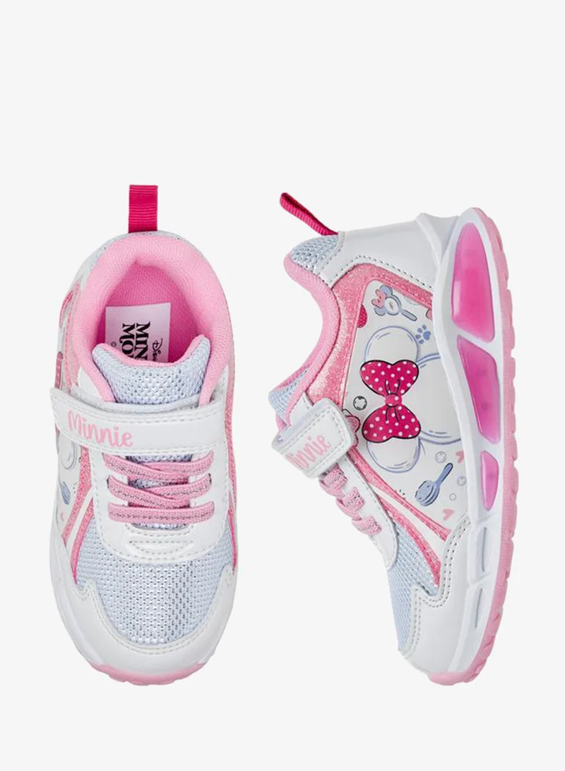 Disney Minnie Mouse Print Light-Up Sneakers With Hook And Loop Closure