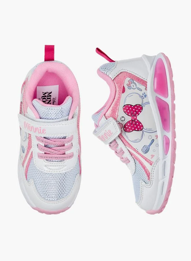 ديزني Minnie Mouse Print Light-Up School Sneakers With Hook And Loop Closure