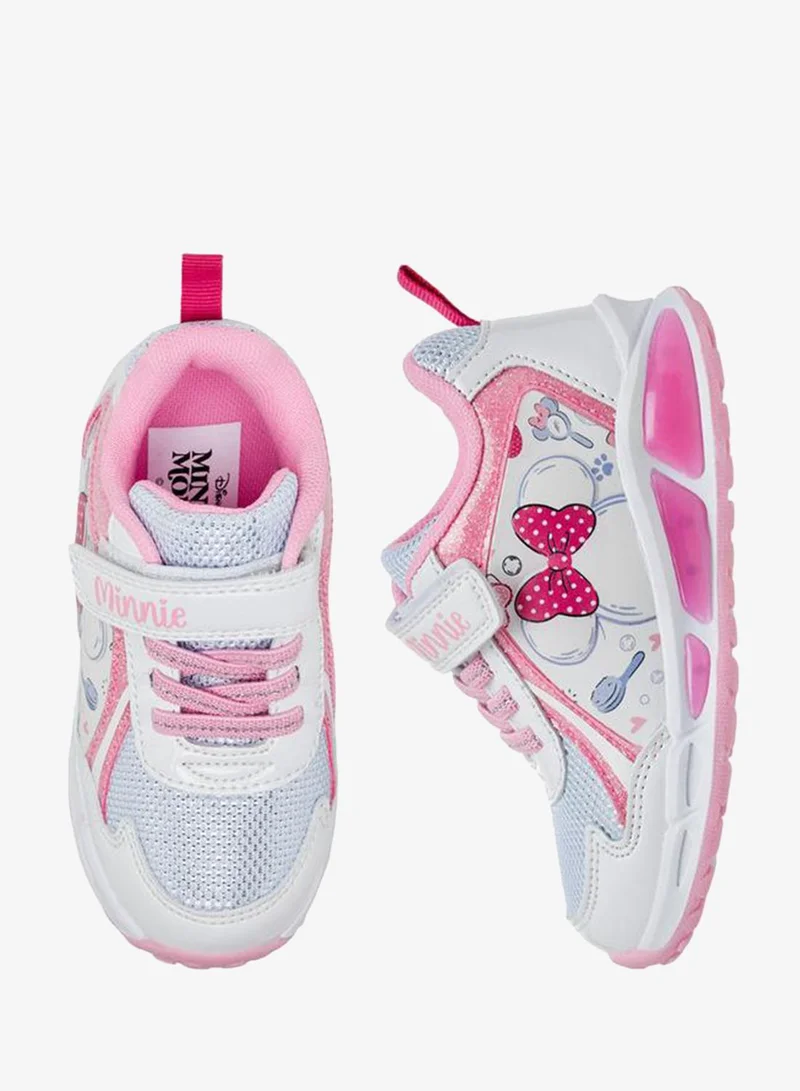 Minnie Mouse Print Light-Up School Sneakers With Hook And Loop Closure
