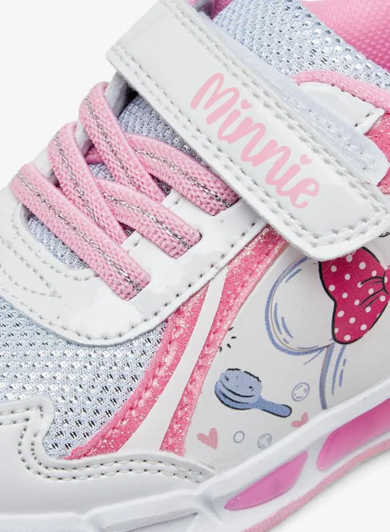 Disney WHITE Minnie Mouse Print Light-Up School Sneakers With Hook And Loop Closure for Women | Best Price UAE