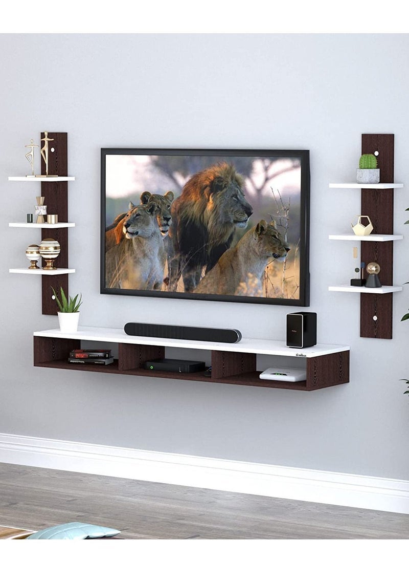 Captaintech Wall Mounted TV Unit, Cabinet, with TV Stand Unit Wall Shelf for Living Room (Brown&White) - Image 1