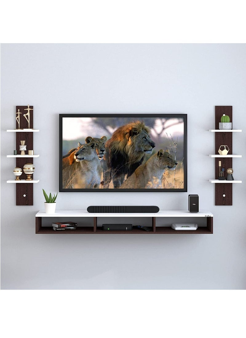 Captaintech Wall Mounted TV Unit, Cabinet, with TV Stand Unit Wall Shelf for Living Room (Brown&White) - Image 2