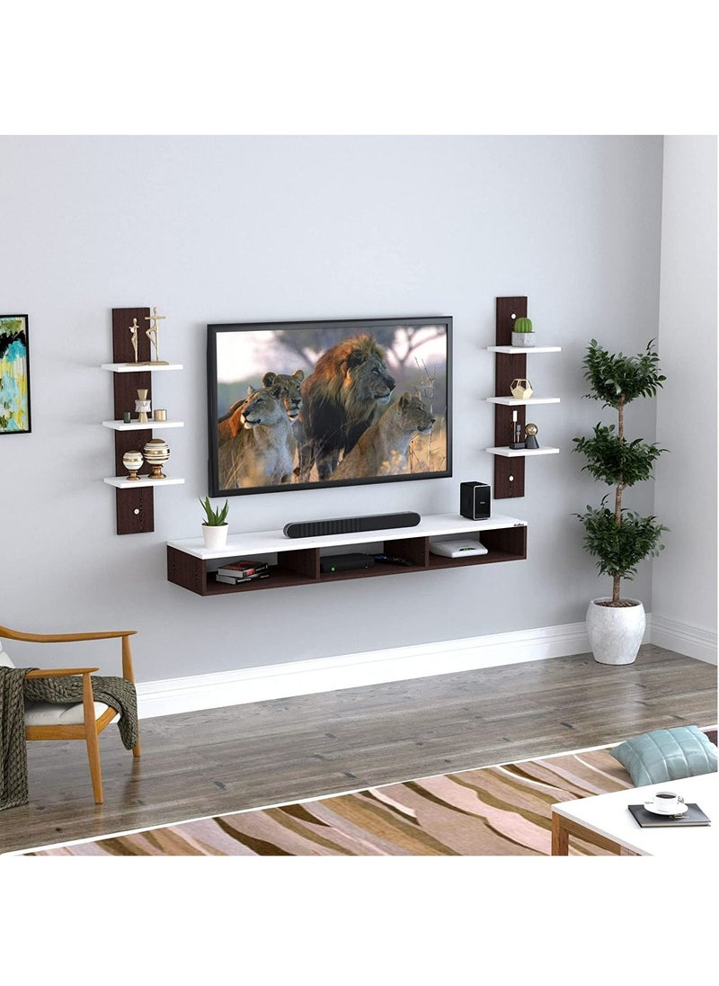 Captaintech Wall Mounted TV Unit, Cabinet, with TV Stand Unit Wall Shelf for Living Room (Brown&White) - Image 3