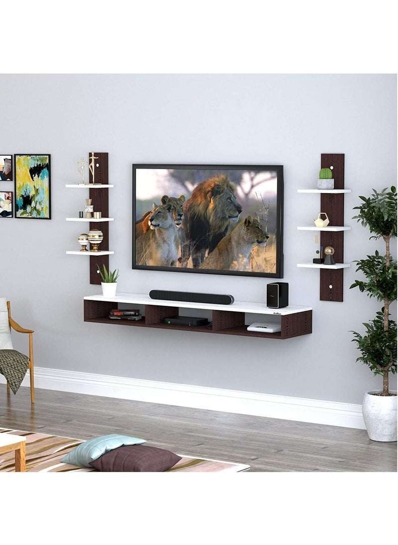 Captaintech Wall Mounted TV Unit, Cabinet, with TV Stand Unit Wall Shelf for Living Room (Brown&White) - Image 4