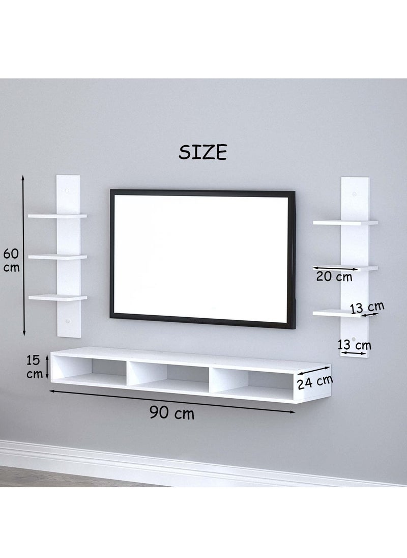 Captaintech Wall Mounted TV Unit, Cabinet, with TV Stand Unit Wall Shelf for Living Room (Brown&White) - Image 5