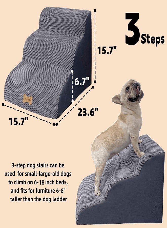 Necrely Non-Slip Dog Stairs to High Beds, 3-Step - Cats & Dogs, Grey (23.7*15.8*15.8 IN 33D) - Image 2