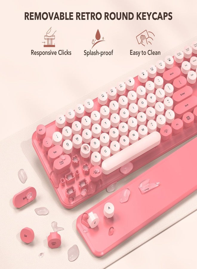SABLUTE Wireless Keyboard and Mouse Combo, Round Keycaps, Full-Size Retro Typewriter Keyboard with Detachable Wrist Rest, Sleep Mode & Tilt Legs (Glowing Turquoise) - Image 3