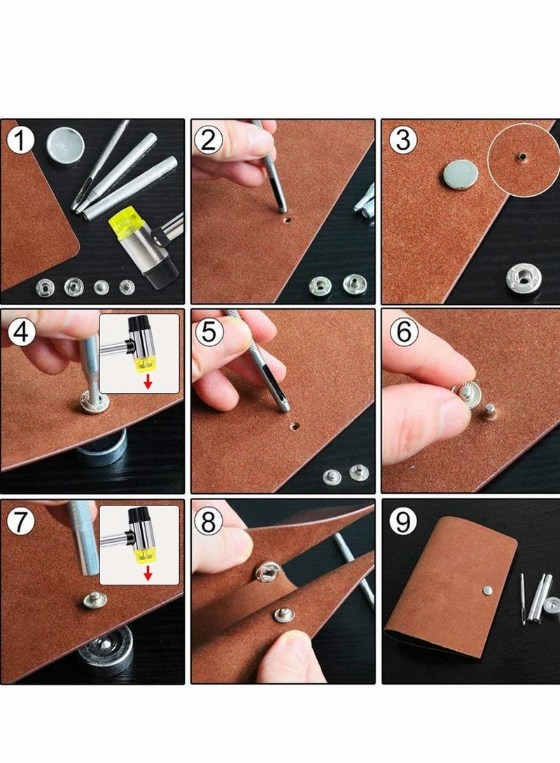 Y&D Snap Fasteners Kit for Leather, 120 Set 12mm Metal Button Snaps Press Studs with 4 Setter Tools, 1 Hammer, Color Leather Clothes, Jackets, Jeans Wears, Bracelets, Bags  - Image 2