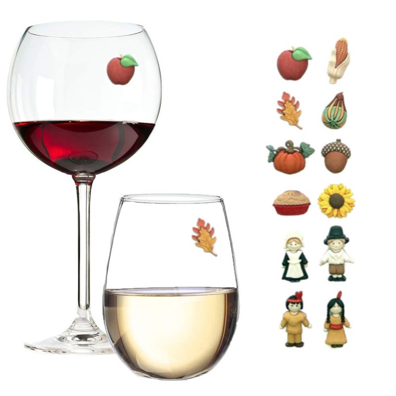 Simply Charmed Thanksgiving Magnetic Wine Glass Charms - Set of 12 Cute Drink Markers for Stemless Glasses, and More - Great Thanksgiving Hostess Gift for the Host That Wants to Elevate Their Party - Image 1