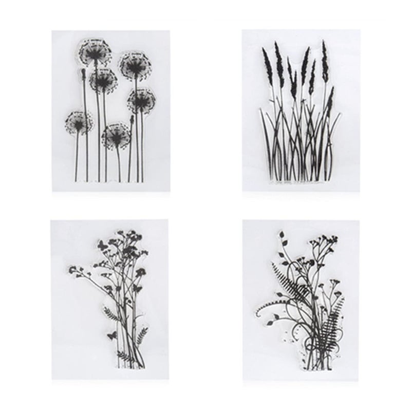 Arbuya 4pcsSet Dandelion Lavender Flowers Leaves Stamps Rubber Clear StampSeal ScrapbookPhoto Decorative Card Making Clear Stamp