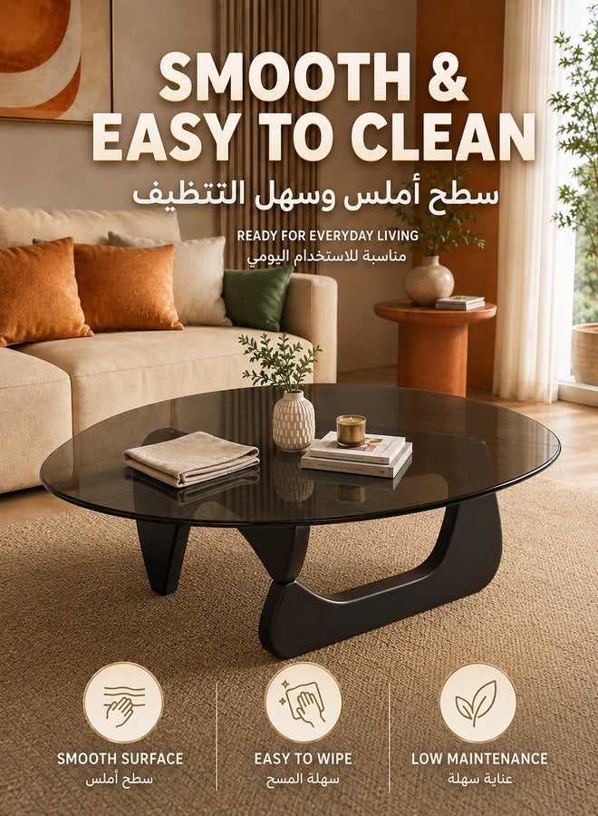 والالا طاولة قهوة زجاجية عصرية، طاولة صغيرة بسيطة لغرفة المعيشة، طاولة وسط أنيقة، طاولة قهوة عصرية للشقق والمكاتب، طاولة شاي مثلثة فريدة، زجاج مقوى + قاعدة خشبية، أسود 83*57*40 سم - Image 4