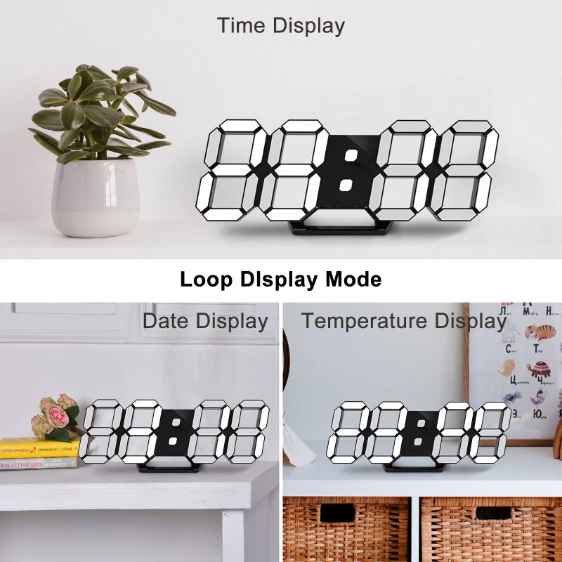 Deeyaple Led Digital Alarm Clock 3D Small Wall Clock Snooze Dimmable Time Memory 12/24 Date Temperature Remote Control Night Light Office Kitchen Living Room Bedroom (9.7 Inch, Black) - Image 4