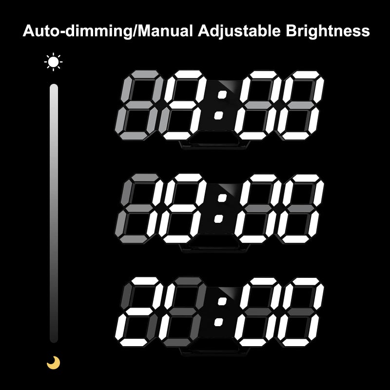 Deeyaple Led Digital Alarm Clock 3D Small Wall Clock Snooze Dimmable Time Memory 12/24 Date Temperature Remote Control Night Light Office Kitchen Living Room Bedroom (9.7 Inch, Black) - Image 5