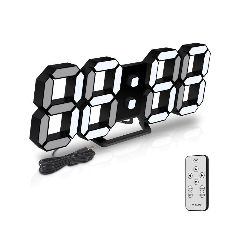 Deeyaple Led Digital Alarm Clock 3D Small Wall Clock Snooze Dimmable Time Memory 12/24 Date Temperature Remote Control Night Light Office Kitchen Living Room Bedroom (9.7 Inch, Black) - Image 1