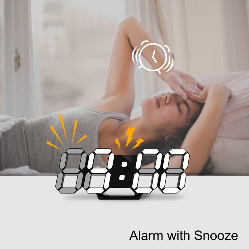 Deeyaple Led Digital Alarm Clock 3D Small Wall Clock Snooze Dimmable Time Memory 12/24 Date Temperature Remote Control Night Light Office Kitchen Living Room Bedroom (9.7 Inch, Black) - Image 3