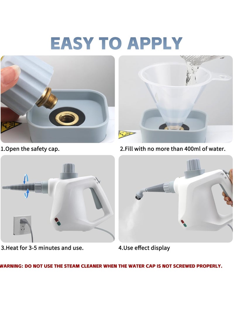 ET-LIFE Steam Cleaner, 1050W, 3 Bar Steam Pressure, 400ml Capacity, with 9pcs Accessory, High Temperature Kills 99.99% of Viruses & Bacteria for Kitchen Sofa Bathroom Car Window - Image 4