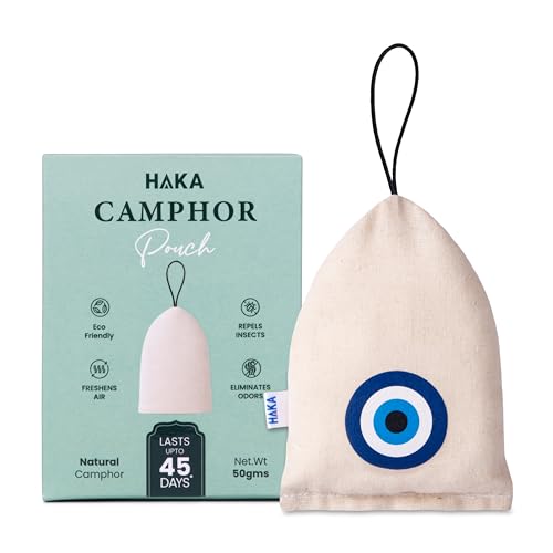 Haka Camphor Pouch –100% Pure Camphor | Multipurpose Natural Chemical Free Air Freshener for Car, Wardrobe, Bathroom & Room | Eco-Friendly Aroma Bag (Pack of 3) (Evil Eye, Compass, Elephant, Natural) - Image 3