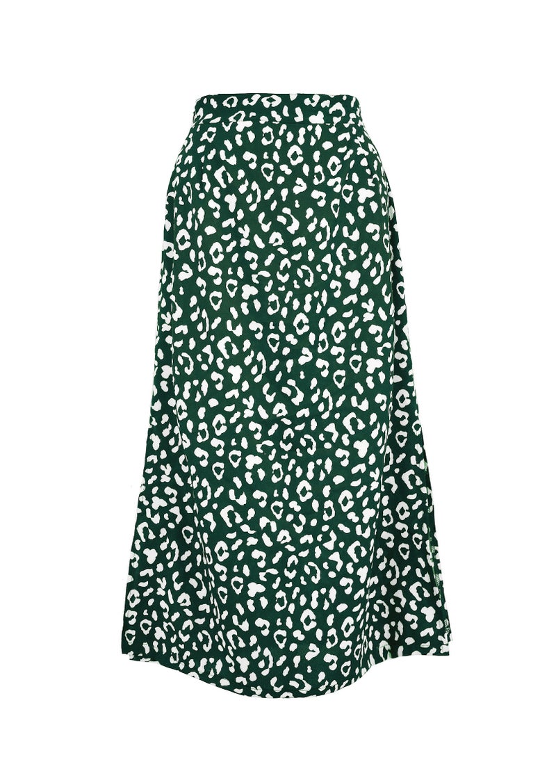 Loquat - Women's Leopard Chiffon Print Slit Zipper High Waist Skirt - Image 1