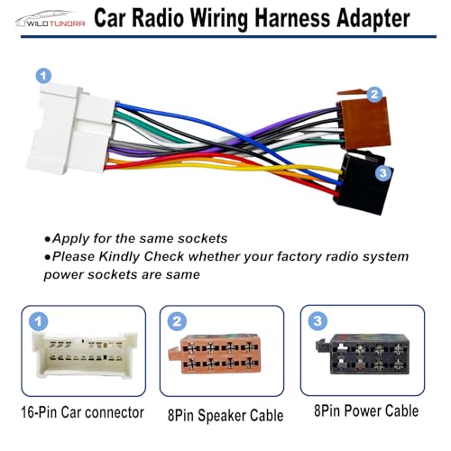 WildTundra 16Pin Aftermarket Wiring Harness for Hyundai 2001-2006, Kia 2002-2006 - 8Pin+8Pin Android Car Stereo Adapter for Elantra Sonata Amanti Rio ISO Radio Install - Image 3