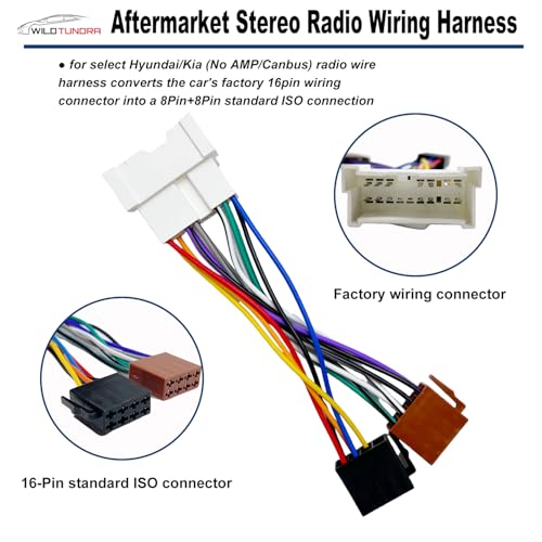 WildTundra 16Pin Aftermarket Wiring Harness for Hyundai 2001-2006, Kia 2002-2006 - 8Pin+8Pin Android Car Stereo Adapter for Elantra Sonata Amanti Rio ISO Radio Install - Image 2