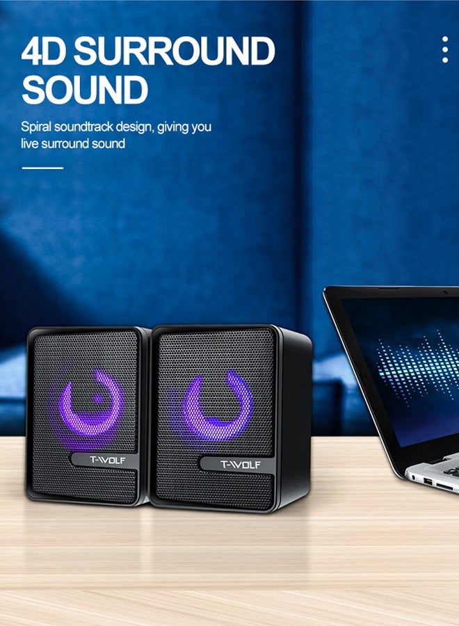 تي- وولف سبيكر قيمنق مكتبي USB مع مضخم صوت فرعي - صوت ستيريو وباس قوي، حوامل مزدوجة صغيرة، تشغيل فوري للكمبيوتر واللابتوب - Image 5