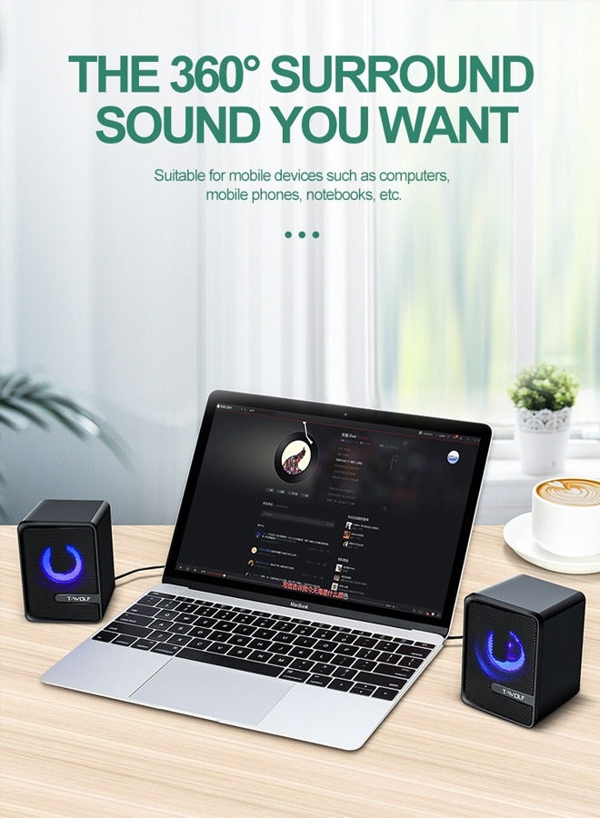 تي- وولف سبيكر قيمنق مكتبي USB مع مضخم صوت فرعي - صوت ستيريو وباس قوي، حوامل مزدوجة صغيرة، تشغيل فوري للكمبيوتر واللابتوب - Image 4