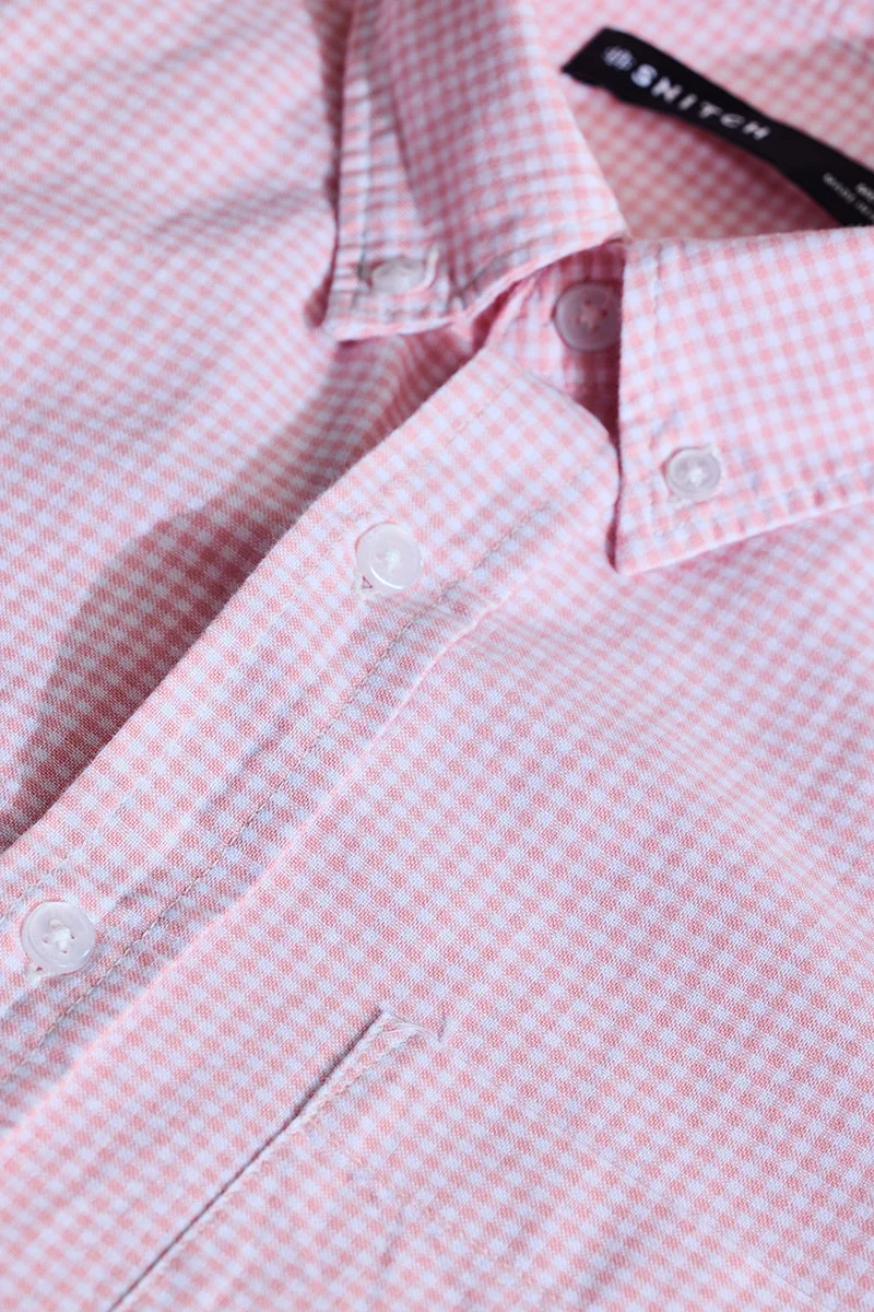 SNITCH Light Pink Checks Slim Fit Shirt