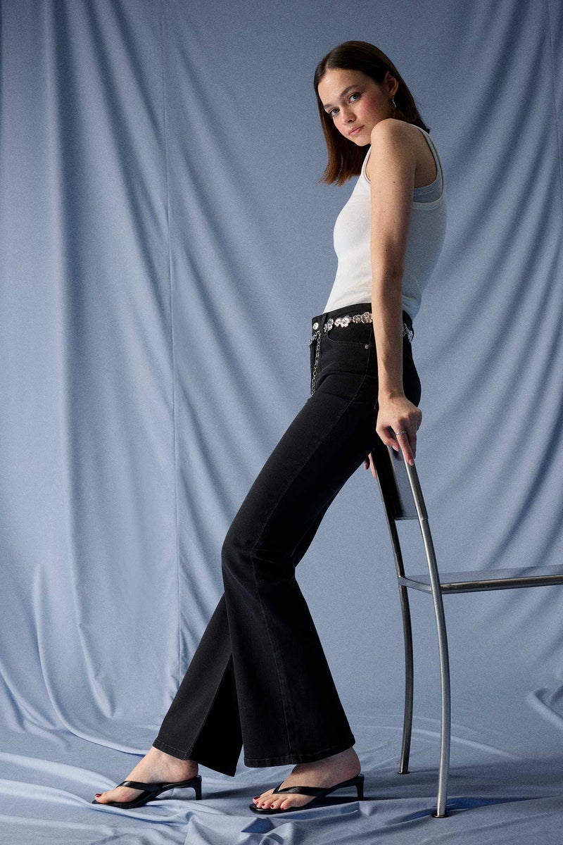 DeFacto Black Woman Flare Flare Jean Trousers Casual - Image 4