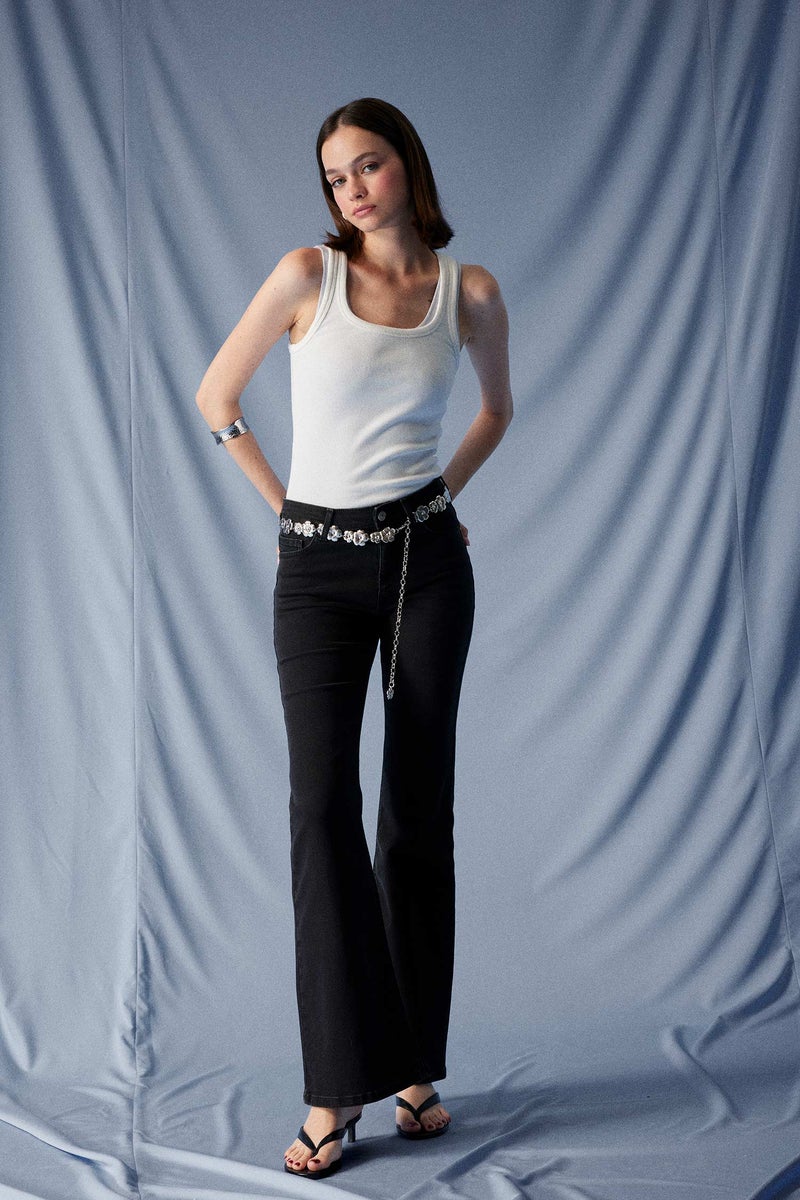 DeFacto Black Woman Flare Flare Jean Trousers Casual - Image 1