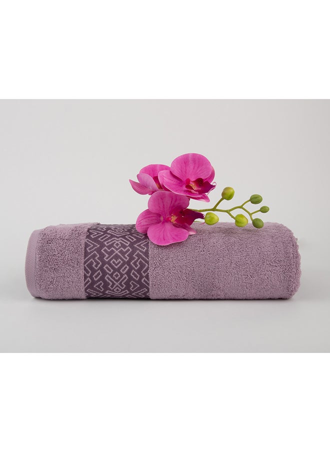 White Rose - BLOCKS TOWELS - 500 GSM - 100% Cotton Terry - Jacquard Border- 1 Bath Sheet 85x170 cm- Luxury Touch - Extra Absorbent-Purple - Image 1