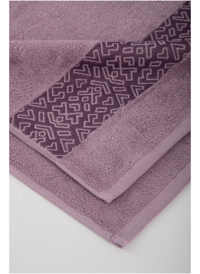 White Rose - BLOCKS TOWELS - 500 GSM - 100% Cotton Terry - Jacquard Border- 1 Bath Sheet 85x170 cm- Luxury Touch - Extra Absorbent-Purple - Image 1
