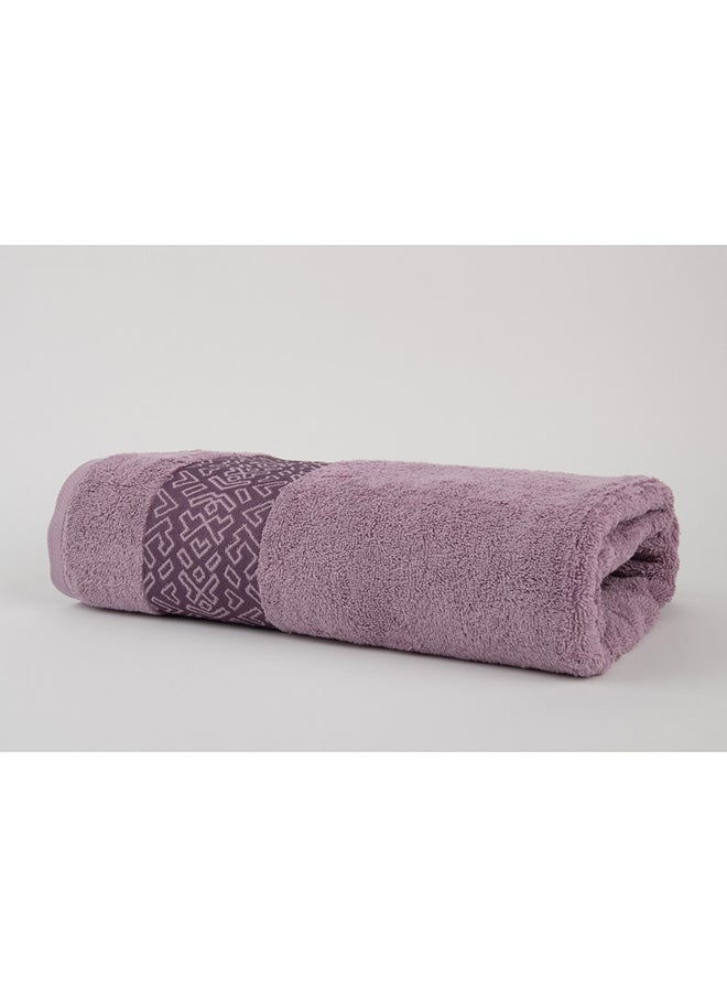 White Rose - BLOCKS TOWELS - 500 GSM - 100% Cotton Terry - Jacquard Border- 1 Bath Sheet 85x170 cm- Luxury Touch - Extra Absorbent-Purple - Image 1