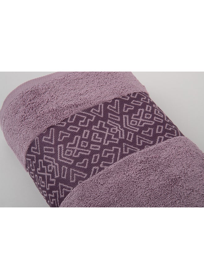 White Rose - BLOCKS TOWELS - 500 GSM - 100% Cotton Terry - Jacquard Border- 1 Bath Sheet 85x170 cm- Luxury Touch - Extra Absorbent-Purple - Image 1