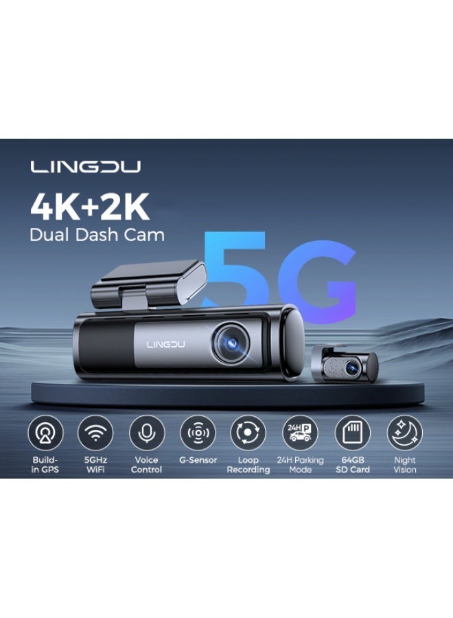 LINGDU LD06 Dual Channel Dash Cam with Sony IMX415 Sensor, 4K+2K Front & Rear Recording, Built-in GPS, 5G Wi-Fi, Bluetooth & Voice Control - Image 2