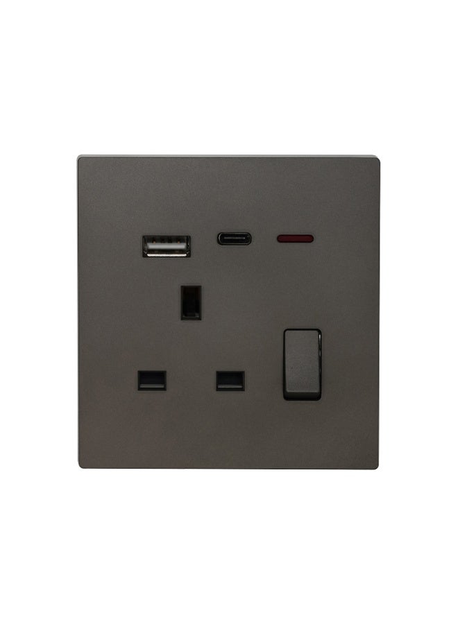 Donmarco Single UK Socket 13A USB + Type-C (5V 3.1A) – Ultra Thin Glass , Fire-Resistant Electric Outlet , 3-Year Warranty , Modern Multi-Function Design (Matt Grey)  - Image 1