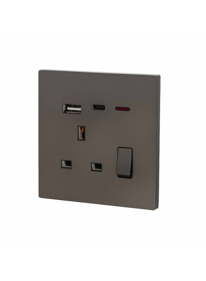 Donmarco Single UK Socket 13A USB + Type-C (5V 3.1A) – Ultra Thin Glass , Fire-Resistant Electric Outlet , 3-Year Warranty , Modern Multi-Function Design (Matt Grey)  - Image 2