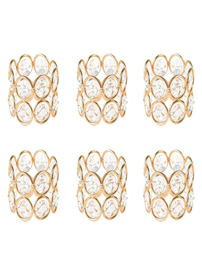 kehail Crystal Metal Napkin Rings Set, Elegant Wedding/Party Table Decor, Shiny Holiday Dinner Accessories Bulk, Bridal Shower Gift, Anniversary, Christmas, Home Decor Essentials (Gold, 6-Pcs) - Image 1