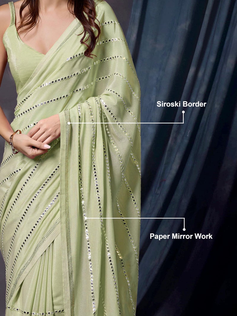 TRENDMALLS Women's Silk Embroidery Sequin Work Saree with Unstitch Blouse Piece (K972-LightGreen) - Image 5