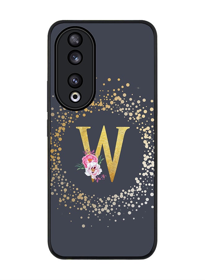 Stylizedd Rugged Black edge case for Honor 90 5G, Slim fit Flexible Anti Drop Thin Cover - Custom Monogram Initial Letter Floral Pattern Alphabet - W  (Grey ) - Image 1