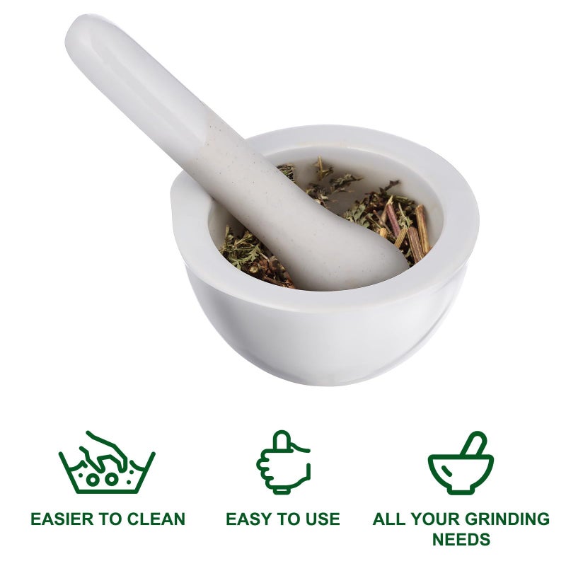 Porcelain Mortar and Pestle Set with 60mm Ceramic Grinding Stick for Spice and Medicine - Image 4